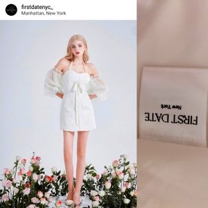 Nwt FIRST DATE NYC Wuthering Heights sheer sleeve coquette white dress S